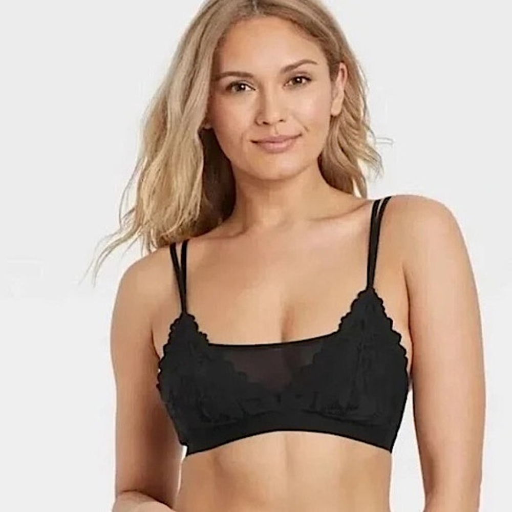 Auden Unlined Black Lace & Mesh Bralette Black Size XS